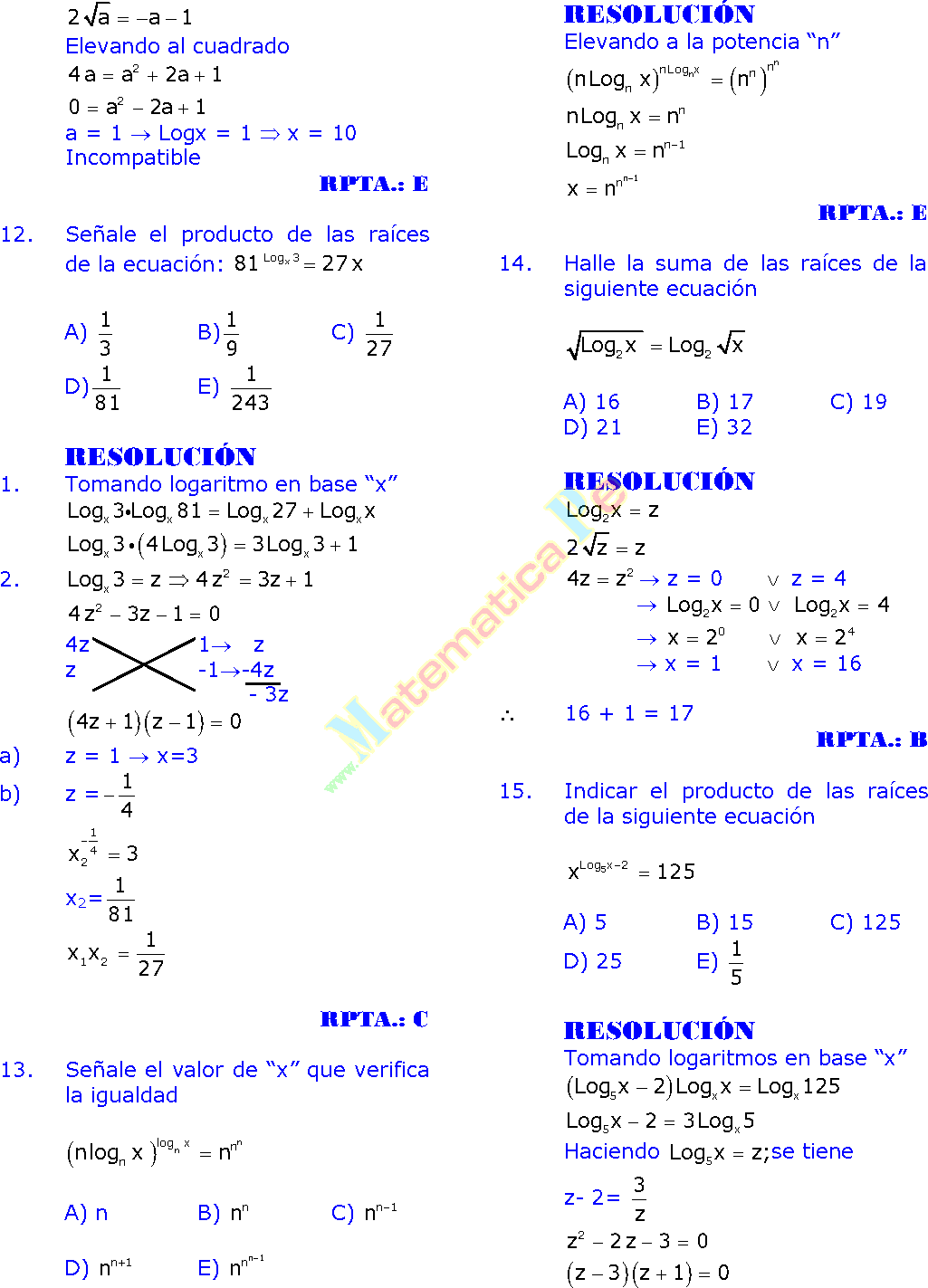 ejercicios resueltos de logaritmos